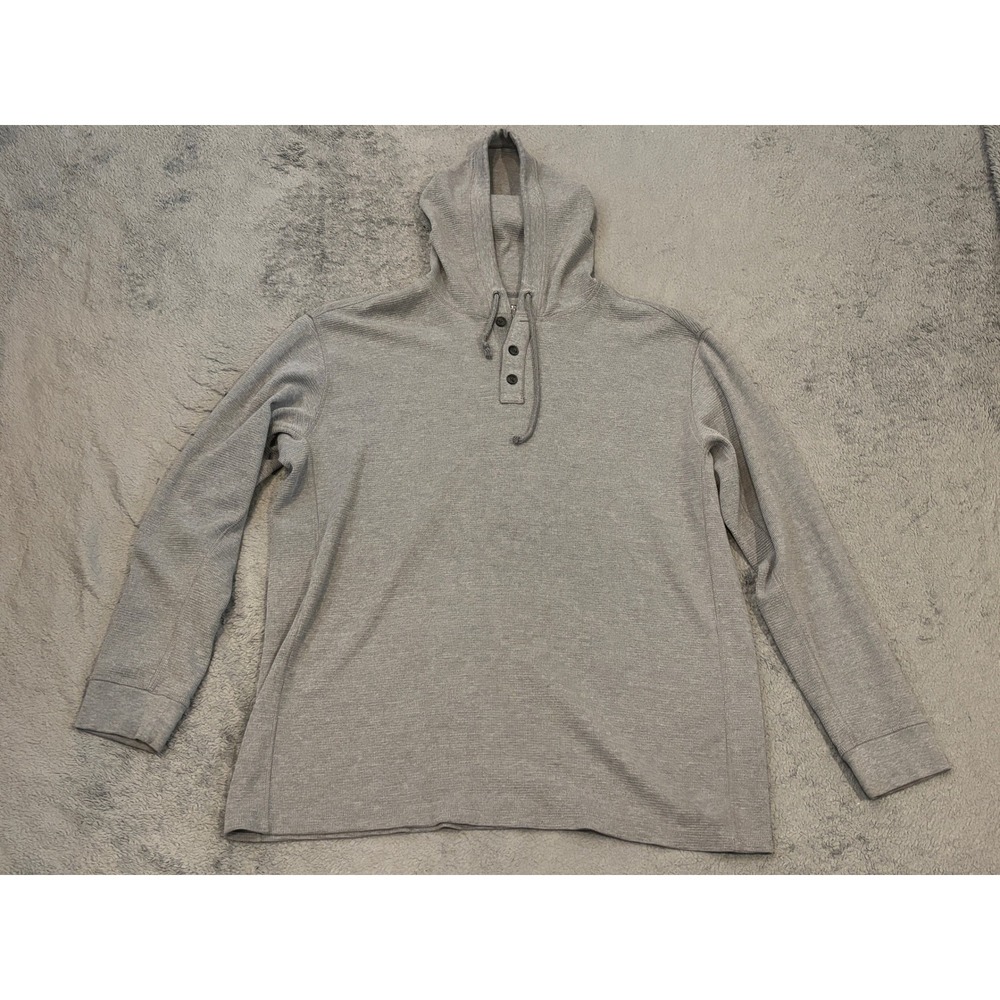 Duluth Trading Co Mens 2XL Gray Waffle Knit Henley Hoodie Long Sleeve 3237-45